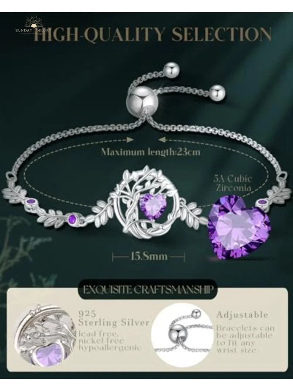 Sterling Silver Tree of Life Birthstone Pendant Bracelet